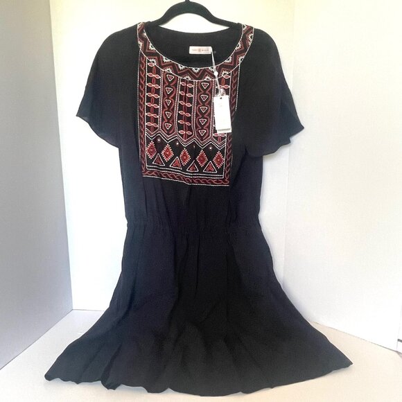 Tory Burch Black Mini Dress with Red Embroidery - Picture 2 of 11